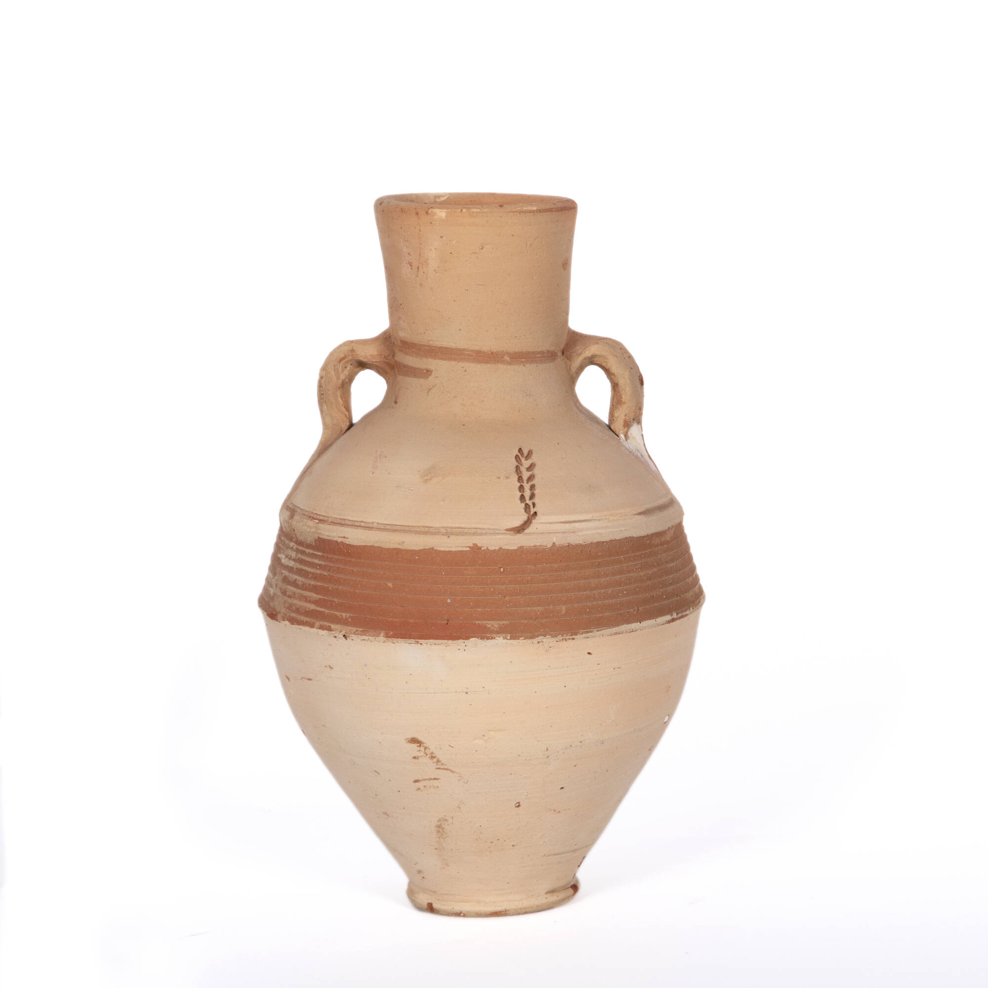Ceramic vessel with two small handles.